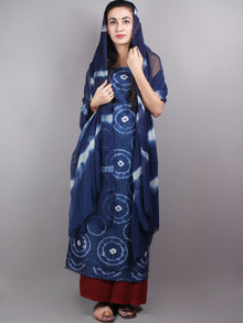 Indigo White Hand Block Printed Chanderi Unstitched Kurta & Shiffon Dupatta With Maroon Cotton Salwar - S1628014