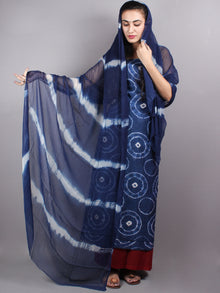 Indigo White Hand Block Printed Chanderi Unstitched Kurta & Shiffon Dupatta With Maroon Cotton Salwar - S1628014