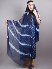 Indigo White Hand Block Printed Chanderi Unstitched Kurta & Shiffon Dupatta With Yellow Cotton Salwar - S1628017