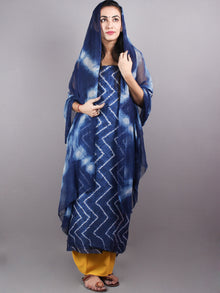 Indigo White Hand Block Printed Chanderi Unstitched Kurta & Shiffon Dupatta With Yellow Cotton Salwar - S1628018