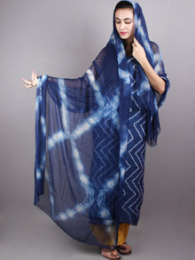 Indigo White Hand Block Printed Chanderi Unstitched Kurta & Shiffon Dupatta With Yellow Cotton Salwar - S1628018