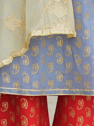 Nur Jahan - Block Gold Printed Kurta Palazzo Set With Dupatta - SS01FYYYY