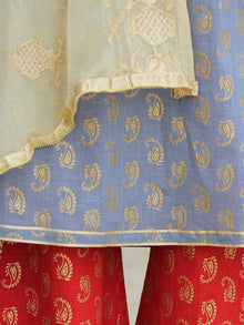 Nur Jahan - Block Gold Printed Kurta Palazzo Set With Dupatta - SS01FYYYY