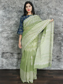Pastel Green Ivory Hand Block Printed Kota Doria Saree in Natural Colors - S031703106