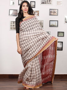 Beige Black Maroon Bagh Printed Maheshwari Cotton Saree  - S031703298