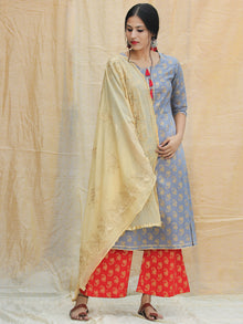 Nur Jahan - Block Gold Printed Kurta Palazzo Set With Dupatta - SS01FYYYY