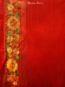 Red Yellow Green Aari Embroidered Bhagalpuri Silk Saree From Kashmir  - S031704062
