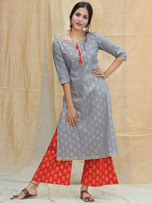 Nur Jahan - Block Gold Printed Kurta Palazzo Set With Dupatta - SS01FYYYY