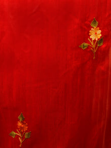 Red Yellow Green Aari Embroidered Bhagalpuri Silk Saree From Kashmir  - S031704062