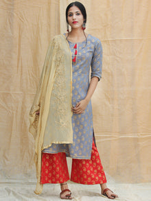 Nur Jahan - Block Gold Printed Kurta Palazzo Set With Dupatta - SS01FYYYY