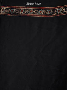 Black Blue Beige Maroon Ajrakh Hand Block Printed Modal Silk Saree in Natural Colors - S031703729