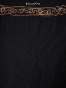 Black Blue Beige Maroon Ajrakh Hand Block Printed Modal Silk Saree in Natural Colors - S031703729