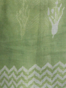 Pastel Green Ivory Hand Block Printed Kota Doria Saree in Natural Colors - S031703106