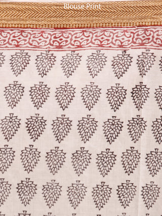 Beige Black Maroon Bagh Printed Maheshwari Cotton Saree  - S031703298