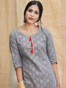Nur Jahan - Block Gold Printed Kurta Palazzo Set With Dupatta - SS01FYYYY
