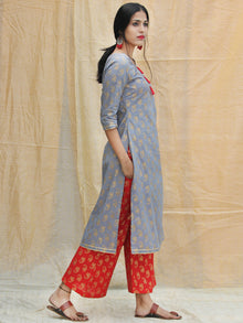 Nur Jahan - Block Gold Printed Kurta Palazzo Set With Dupatta - SS01FYYYY