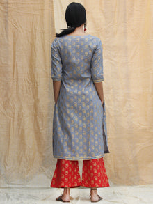 Nur Jahan - Block Gold Printed Kurta Palazzo Set With Dupatta - SS01FYYYY