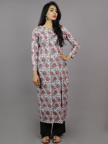 White Pink Grey Hand Block Printed Kurti With Empire Cut & Front Slit - K861601