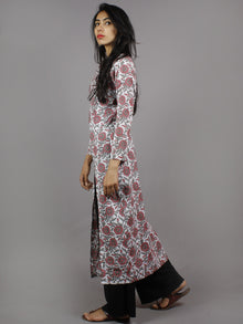 White Pink Grey Hand Block Printed Kurti With Empire Cut & Front Slit - K861601