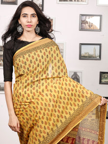 Yellow Maroon Black Bagh Printed Maheshwari Cotton Saree - S031703307