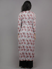 White Pink Grey Hand Block Printed Kurti With Empire Cut & Front Slit - K861601