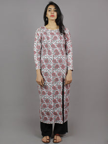 White Pink Grey Hand Block Printed Kurti With Empire Cut & Front Slit - K861601