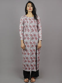 White Pink Grey Hand Block Printed Kurti With Empire Cut & Front Slit - K861601
