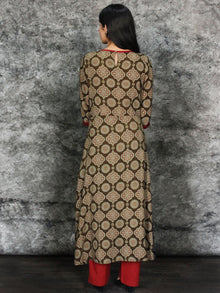 Indigo Olive Green Maroon Hand Printed Ajrakh Rayon Kurta With Front Slit- K61F1552