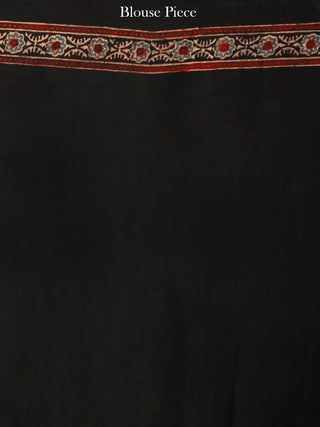 Indigo Green Black Ajrakh Hand Block Printed Modal Silk Saree in Natural Colors - S031703348