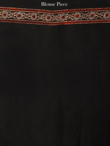 Indigo Green Black Ajrakh Hand Block Printed Modal Silk Saree in Natural Colors - S031703348
