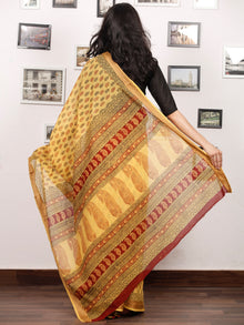 Yellow Maroon Black Bagh Printed Maheshwari Cotton Saree - S031703307