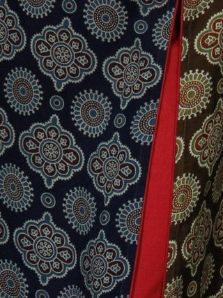 Indigo Olive Green Maroon Hand Printed Ajrakh Rayon Kurta With Front Slit- K61F1552