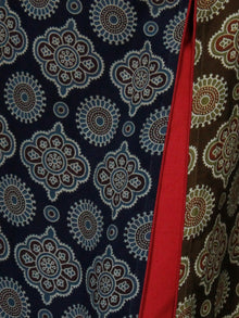 Indigo Olive Green Maroon Hand Printed Ajrakh Rayon Kurta With Front Slit- K61F1552
