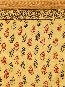 Yellow Maroon Black Bagh Printed Maheshwari Cotton Saree - S031703307