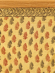 Yellow Maroon Black Bagh Printed Maheshwari Cotton Saree - S031703307