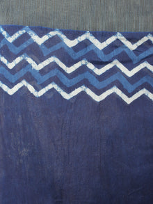 Indigo White Hand Block Printed in Natural Vegetable Colors Chanderi Saree With Geecha Border - S03170292