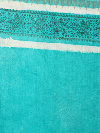 Mint Green Bagru Hand Block Printed Chanderi Saree With Geecha Border - S03170293