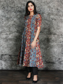 Maroon Indigo White Hand Block Printed Kurta With Kalis - K97F1482