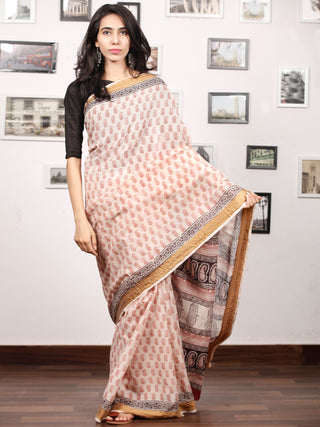 Beige Maroon Black Bagh Printed Maheshwari Cotton Saree - S031703308
