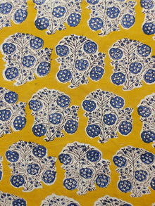 Mustard Ivory Indigo Hand Block Printed Cotton Fabric Per Meter - F001F1815
