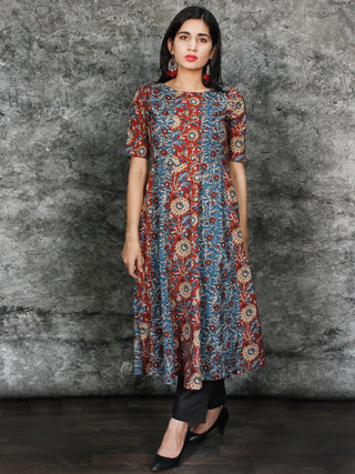 Maroon Indigo White Hand Block Printed Kurta With Kalis - K97F1482