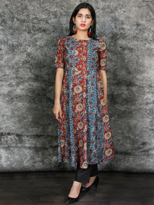 Maroon Indigo White Hand Block Printed Kurta With Kalis - K97F1482