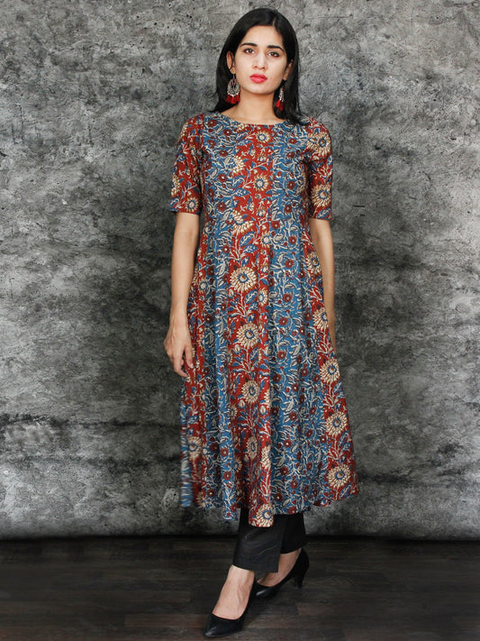 Maroon Indigo White Hand Block Printed Kurta With Kalis - K97F1482
