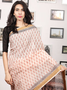 Beige Maroon Black Bagh Printed Maheshwari Cotton Saree - S031703308