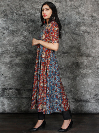 Maroon Indigo White Hand Block Printed Kurta With Kalis - K97F1482