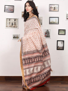 Beige Maroon Black Bagh Printed Maheshwari Cotton Saree - S031703308