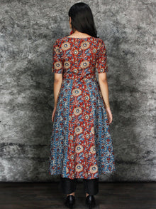 Maroon Indigo White Hand Block Printed Kurta With Kalis - K97F1482
