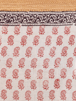Beige Maroon Black Bagh Printed Maheshwari Cotton Saree - S031703308