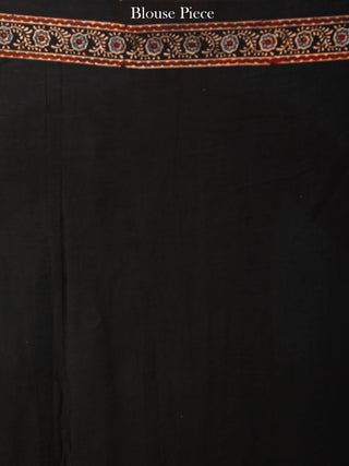 Black Maroon Beige Blue Ajrakh Hand Block Printed Modal Silk Saree in Natural Colors - S031703349