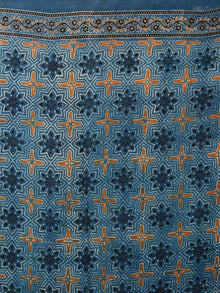 Indigo Rust Black Ajrakh Hand Block Printed Modal Silk Saree in Natural Colors - S031703350